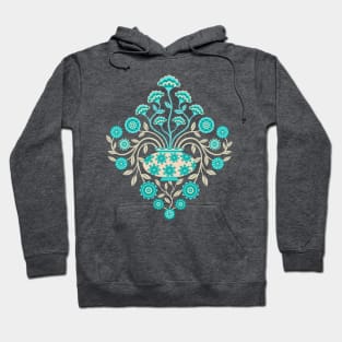 DREAMY DAMASK Cottagecore Floral Botanical Damask with Vase Turquoise Teal Cream - UnBlink Studio by Jackie Tahara Hoodie